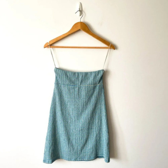 Aritzia Wilfred Attention Smocked Strapless Mini Tube Dress Blue Size Small - Picture 4 of 6